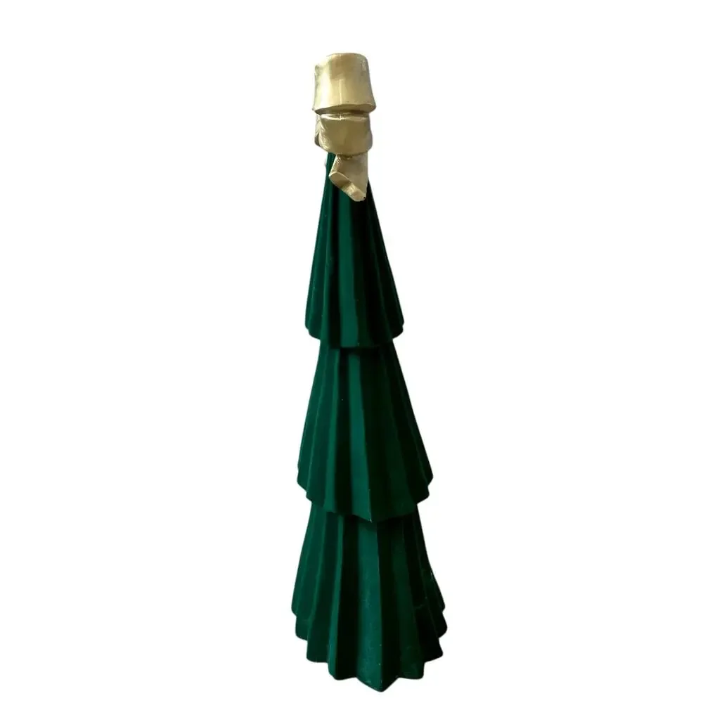 Green Velvet Christmas Tree with Gold Bow Topper 18in Holiday Glam Decor NEW
